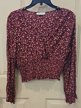 Paper Crane Burgundy Floral Smocked Crop Top
